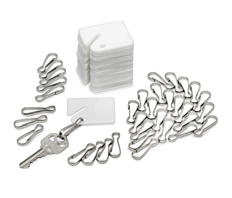 AdirOffice White Hanging Key Tags - Durable Plastic Tag with Metal Snap Hook - Uniform Colored Key Identification for Home & Office (100 Pack) - Image 1